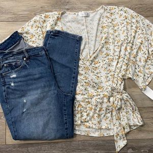 Tiny Yellow Floral Wrap Top
